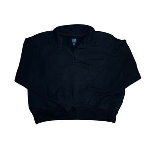 GAP Women's Black 1/4 Button Mock Neck Pullover Crop Sweater - Large